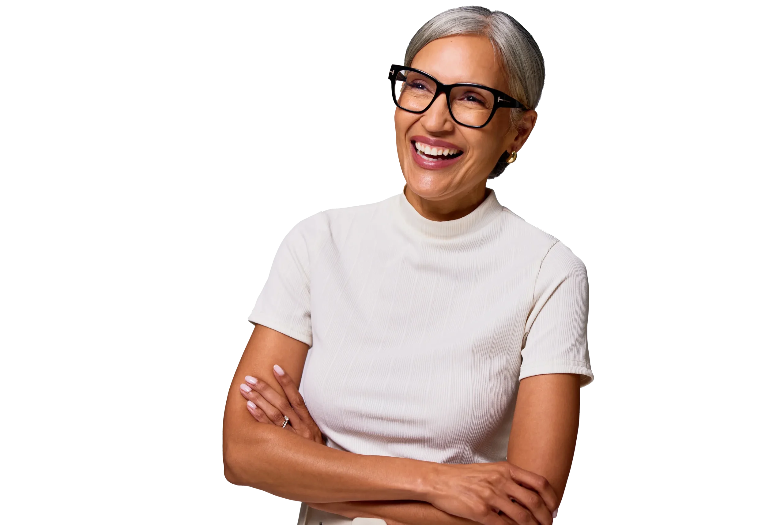 woman smiling wearing glasses
